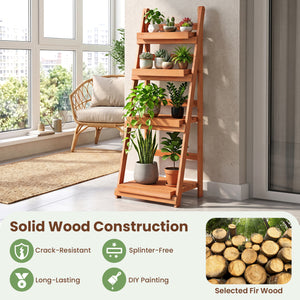 4-Tier Foldable Plant Stand with Slatted Shelves for Garden-Orange