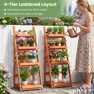 4-Tier Foldable Plant Stand with Slatted Shelves for Garden-Orange