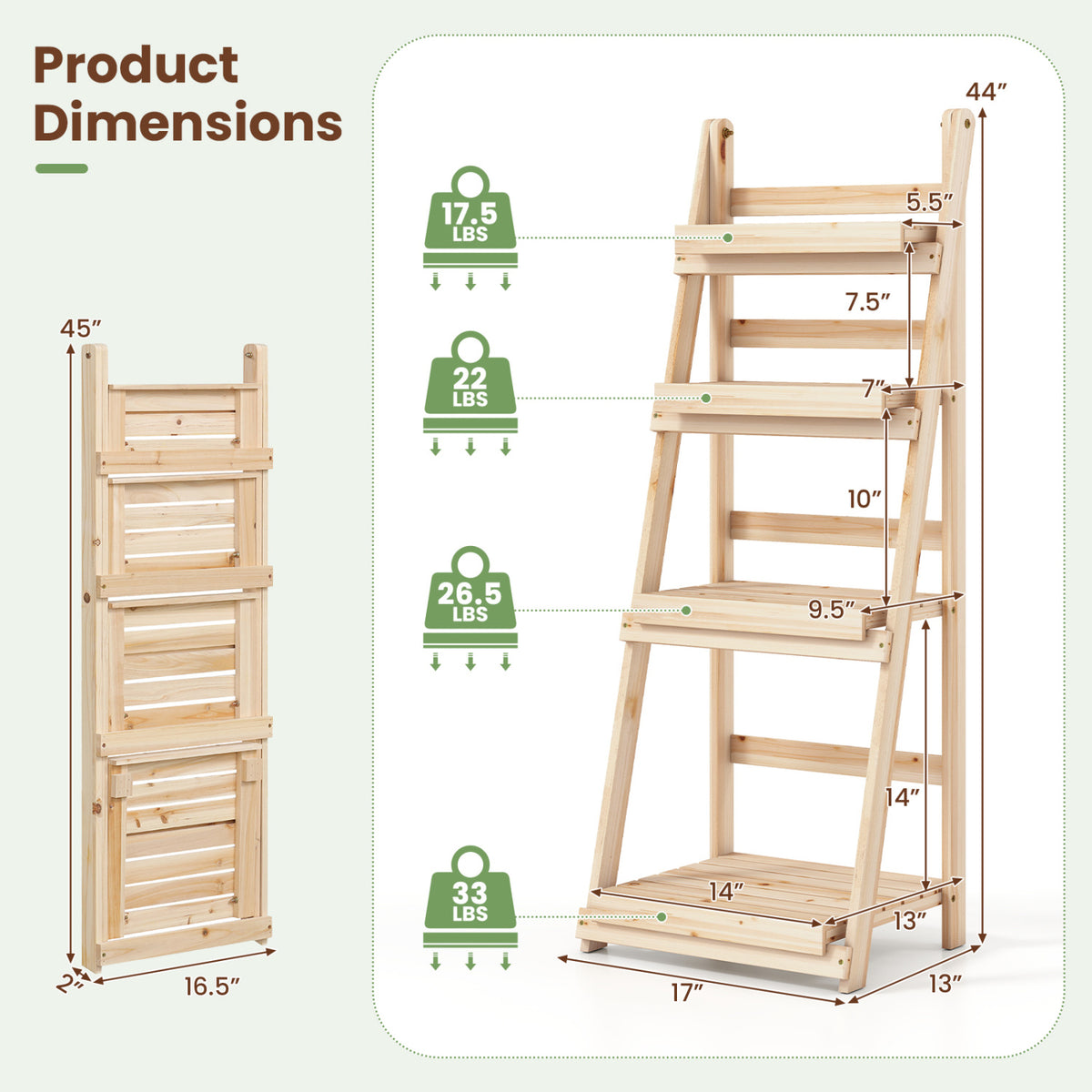 4-Tier Foldable Plant Stand with Slatted Shelves for Garden-Natural