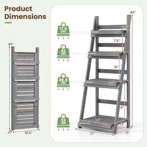4-Tier Foldable Plant Stand with Slatted Shelves for Garden-Gray