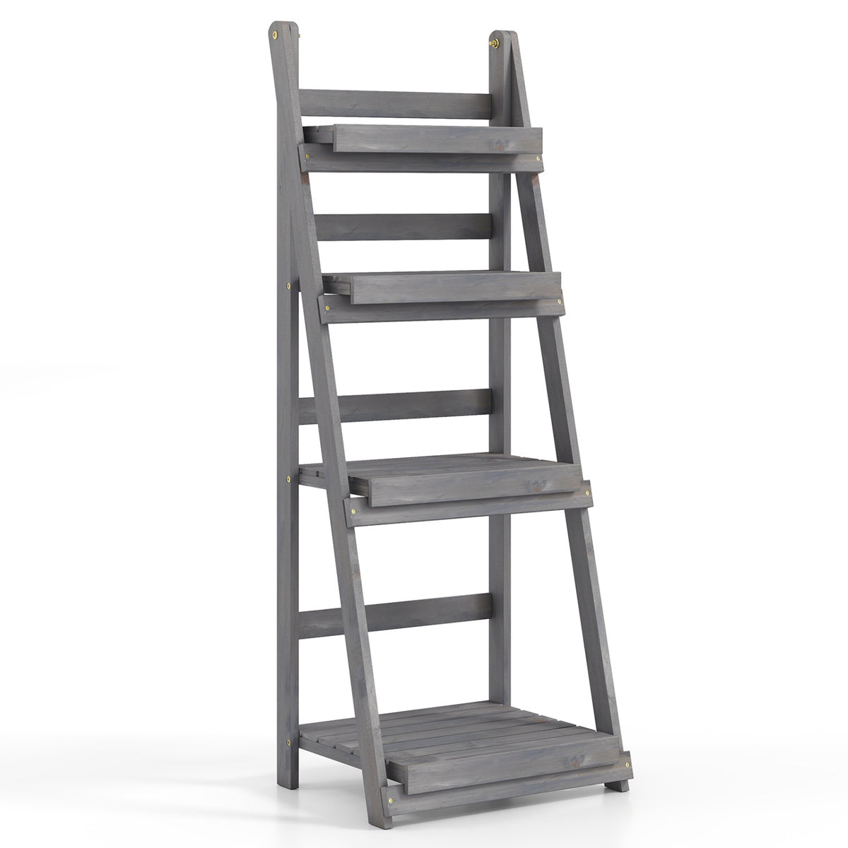 4-Tier Foldable Plant Stand with Slatted Shelves for Garden-Gray