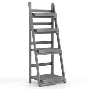 4-Tier Foldable Plant Stand with Slatted Shelves for Garden-Gray
