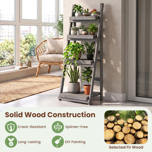 4-Tier Foldable Plant Stand with Slatted Shelves for Garden-Gray