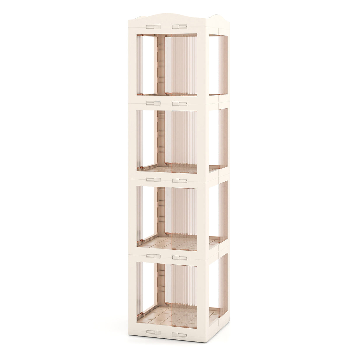 4-Tier Foldable Rotating Bookshelf with Swivel Base and Translucent Panels-White