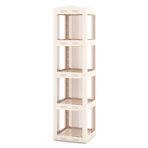 4-Tier Foldable Rotating Bookshelf with Swivel Base and Translucent Panels-White