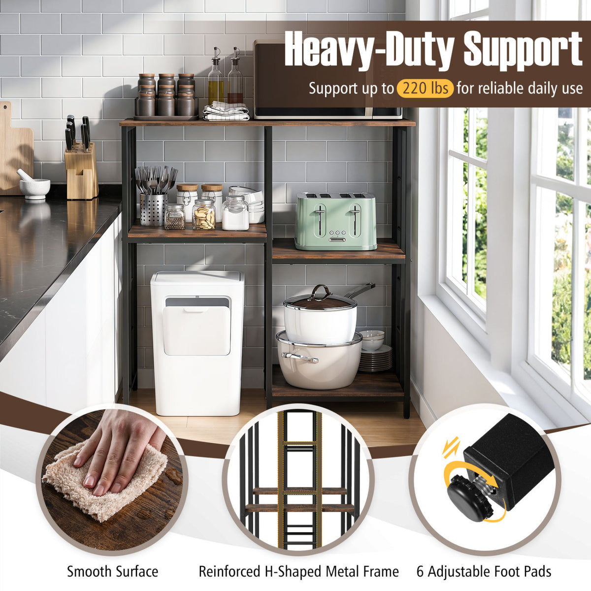 4-Tier Heavy-Duty Kitchen Baker's Rack-Brown