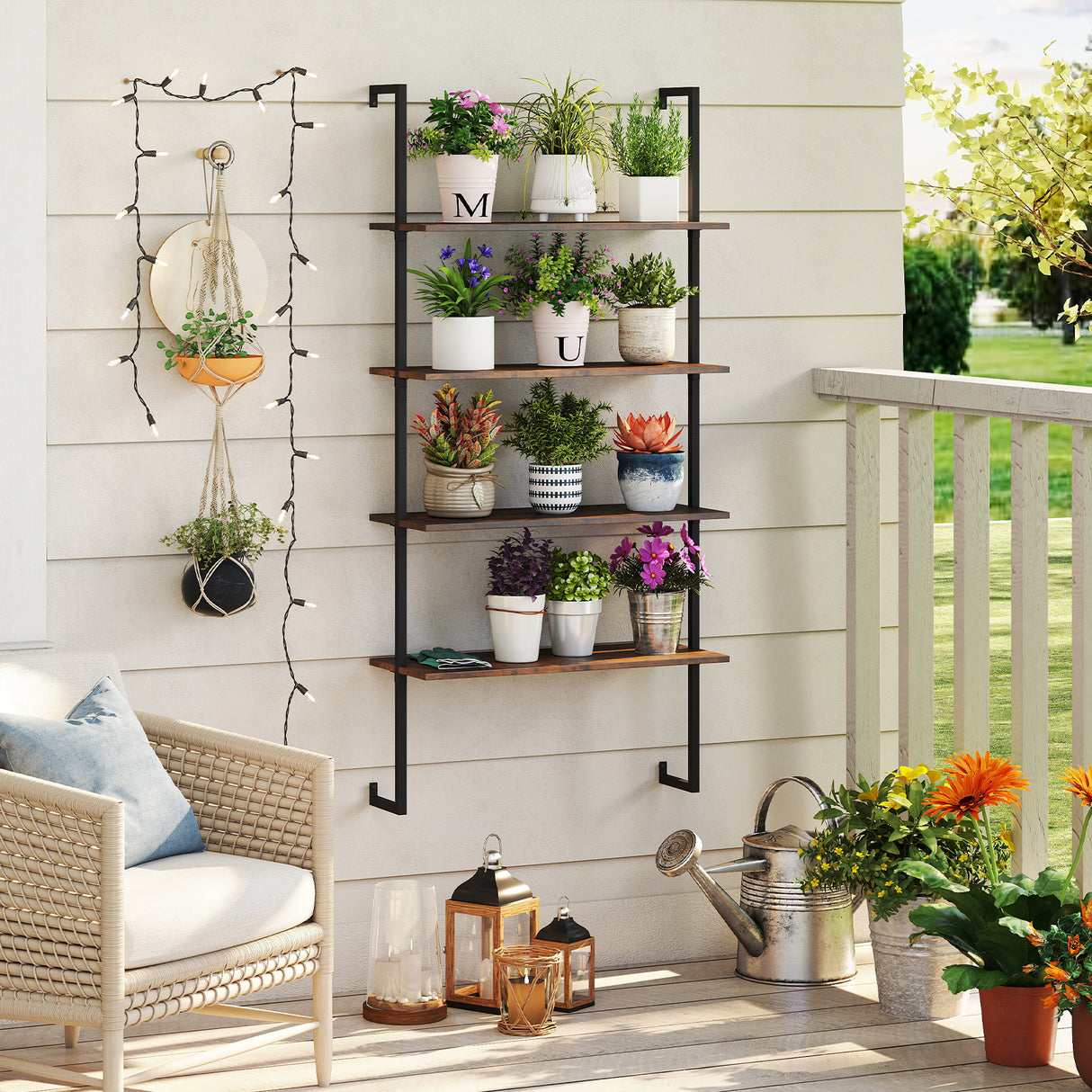 4-Tier Industrial Ladder Bookshelf with Metal Frame-Coffee