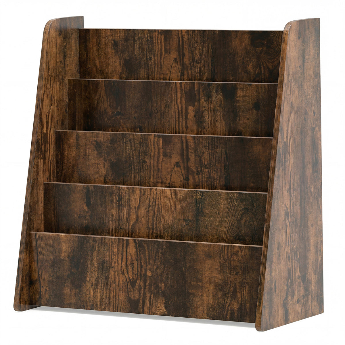 4-Tier Kids Bookshelf with Deep Compartments for Bedroom-Rustic brown