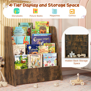 4-Tier Kids Bookshelf with Deep Compartments for Bedroom-Rustic brown