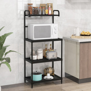 4-Tier Kitchen Microwave Storage Rack with Metal Shelves-Black