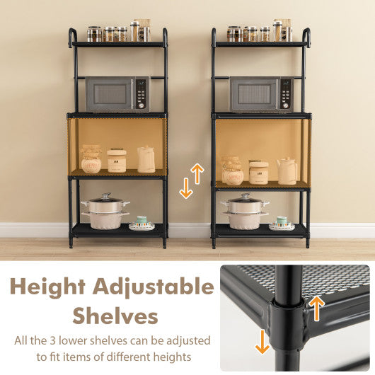 4-Tier Kitchen Microwave Storage Rack with Metal Shelves-Black