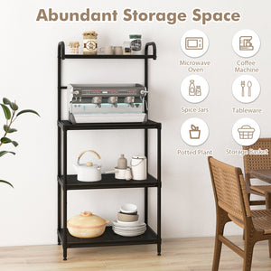 4-Tier Kitchen Microwave Storage Rack with Metal Shelves-Black