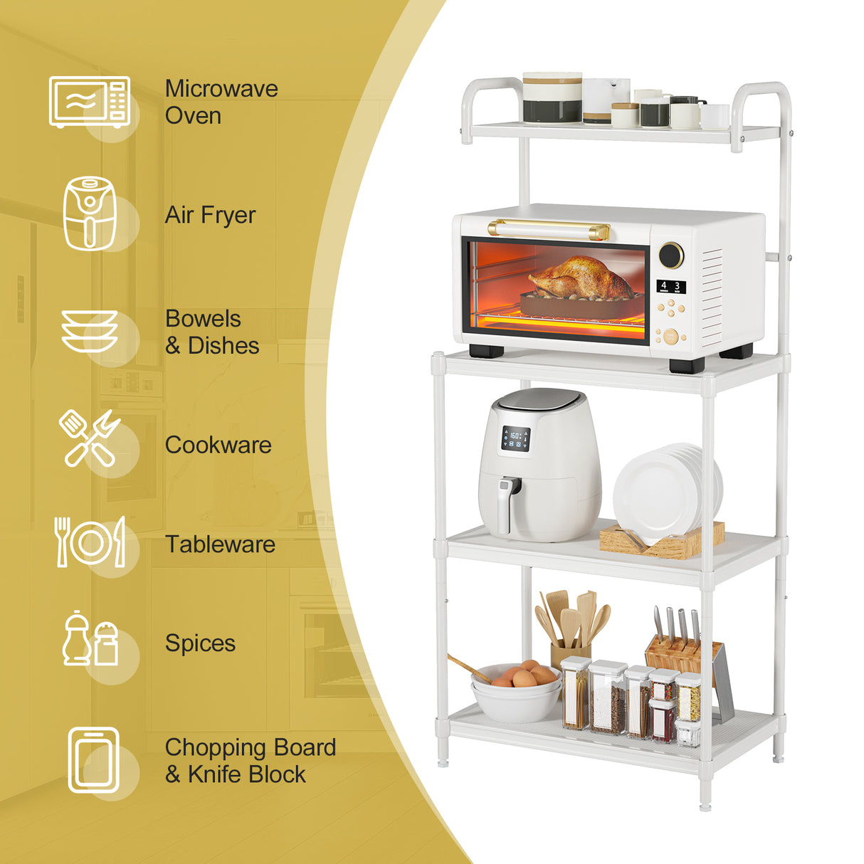 4-Tier Kitchen Storage Baker Microwave Oven Rack Shelves-White