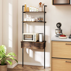 4-Tier Ladder Bookshelf with Drawer and Metal Frame for Living Room-Rustic Brown