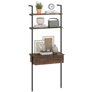 4-Tier Ladder Bookshelf with Drawer and Metal Frame for Living Room-Rustic Brown