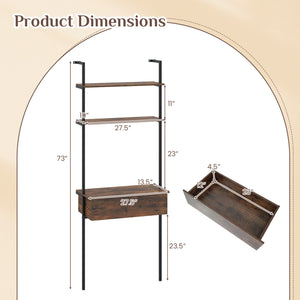 4-Tier Ladder Bookshelf with Drawer and Metal Frame for Living Room-Rustic Brown