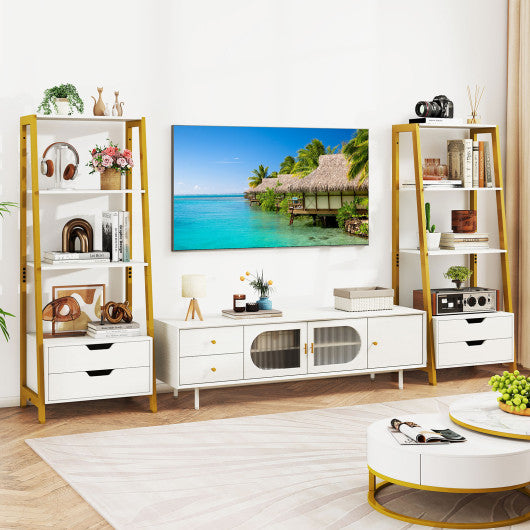 4-Tier Ladder Shelf with 2 Drawers 52.5 Inch Tall Freestanding Bookcase-White