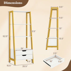 4-Tier Ladder Shelf with 2 Drawers 52.5 Inch Tall Freestanding Bookcase-White