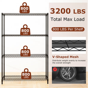 4-Tier Metal Storage Shelving Unit with V-Shaped Wire Rack-Black