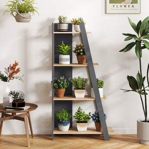 4-Tier Modern Bookshelf Wooden Vertical Display Book Shelf for Small Space-Oak