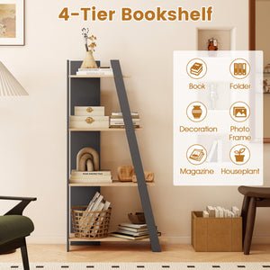 4-Tier Modern Bookshelf Wooden Vertical Display Book Shelf for Small Space-Oak