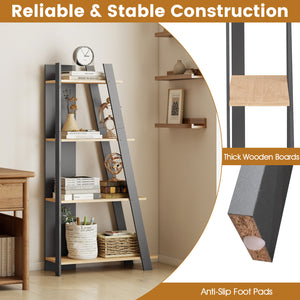 4-Tier Modern Bookshelf Wooden Vertical Display Book Shelf for Small Space-Oak
