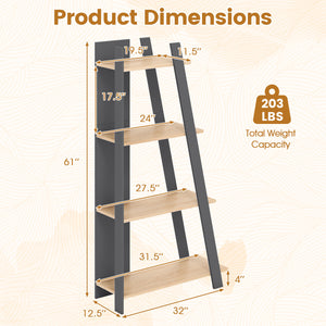 4-Tier Modern Bookshelf Wooden Vertical Display Book Shelf for Small Space-Oak