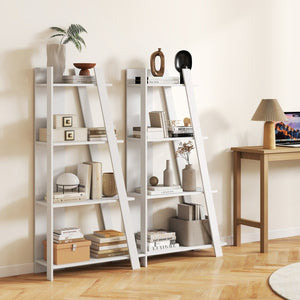 4-Tier Modern Bookshelf Wooden Vertical Display Book Shelf for Small Space-White