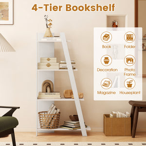 4-Tier Modern Bookshelf Wooden Vertical Display Book Shelf for Small Space-White
