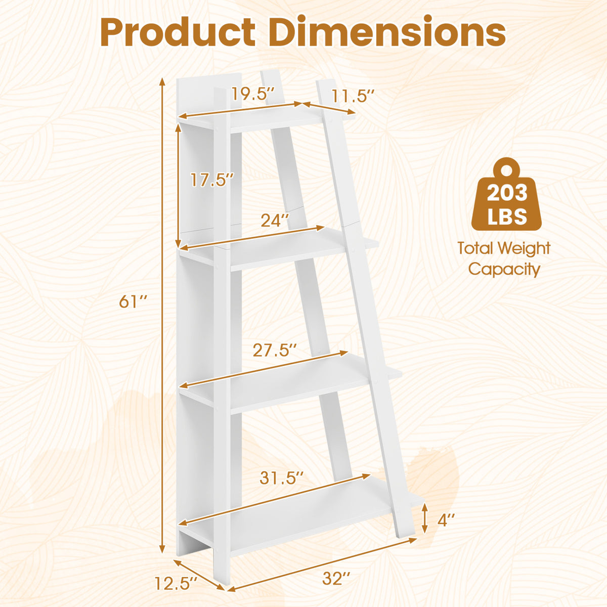 4-Tier Modern Bookshelf Wooden Vertical Display Book Shelf for Small Space-White