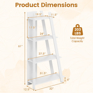 4-Tier Modern Bookshelf Wooden Vertical Display Book Shelf for Small Space-White