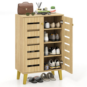 4-Tier Modern Freestanding  Wooden Shoe Cabinet with Doors and Removable Shelves-Oak