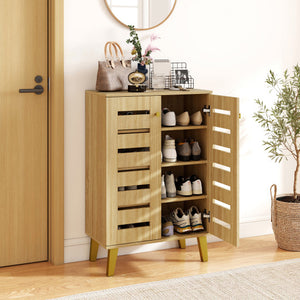 4-Tier Modern Freestanding  Wooden Shoe Cabinet with Doors and Removable Shelves-Oak