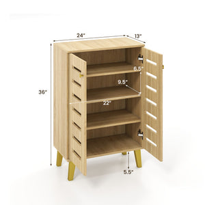 4-Tier Modern Freestanding  Wooden Shoe Cabinet with Doors and Removable Shelves-Oak