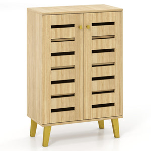 4-Tier Modern Freestanding  Wooden Shoe Cabinet with Doors and Removable Shelves-Oak