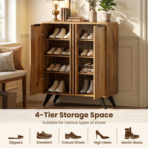 4-Tier Modern Freestanding Hidden Shoe Cabinet with 2 Doors-Natural