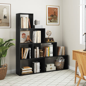 4-Tier Modern Stepped Bookshelf with 6 Storage Cubes for Living Room-Black