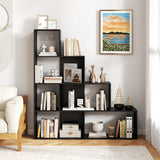 4-Tier Modern Stepped Bookshelf with 6 Storage Cubes for Living Room-Black