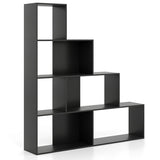 4-Tier Modern Stepped Bookshelf with 6 Storage Cubes for Living Room-Black