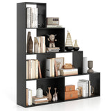 4-Tier Modern Stepped Bookshelf with 6 Storage Cubes for Living Room-Black