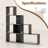 4-Tier Modern Stepped Bookshelf with 6 Storage Cubes for Living Room-Black