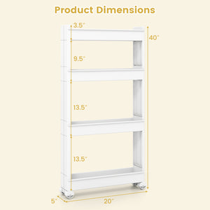 4-Tier Multifunctional Slim Storage Trolley with Detachable Trays-White