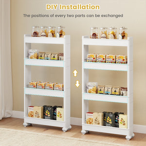 4-Tier Multifunctional Slim Storage Trolley with Detachable Trays-White