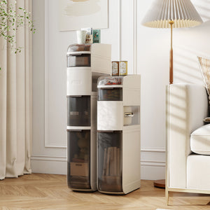 4-Tier Narrow Bathroom Storage Cabinet with Drawers and Tissue Box