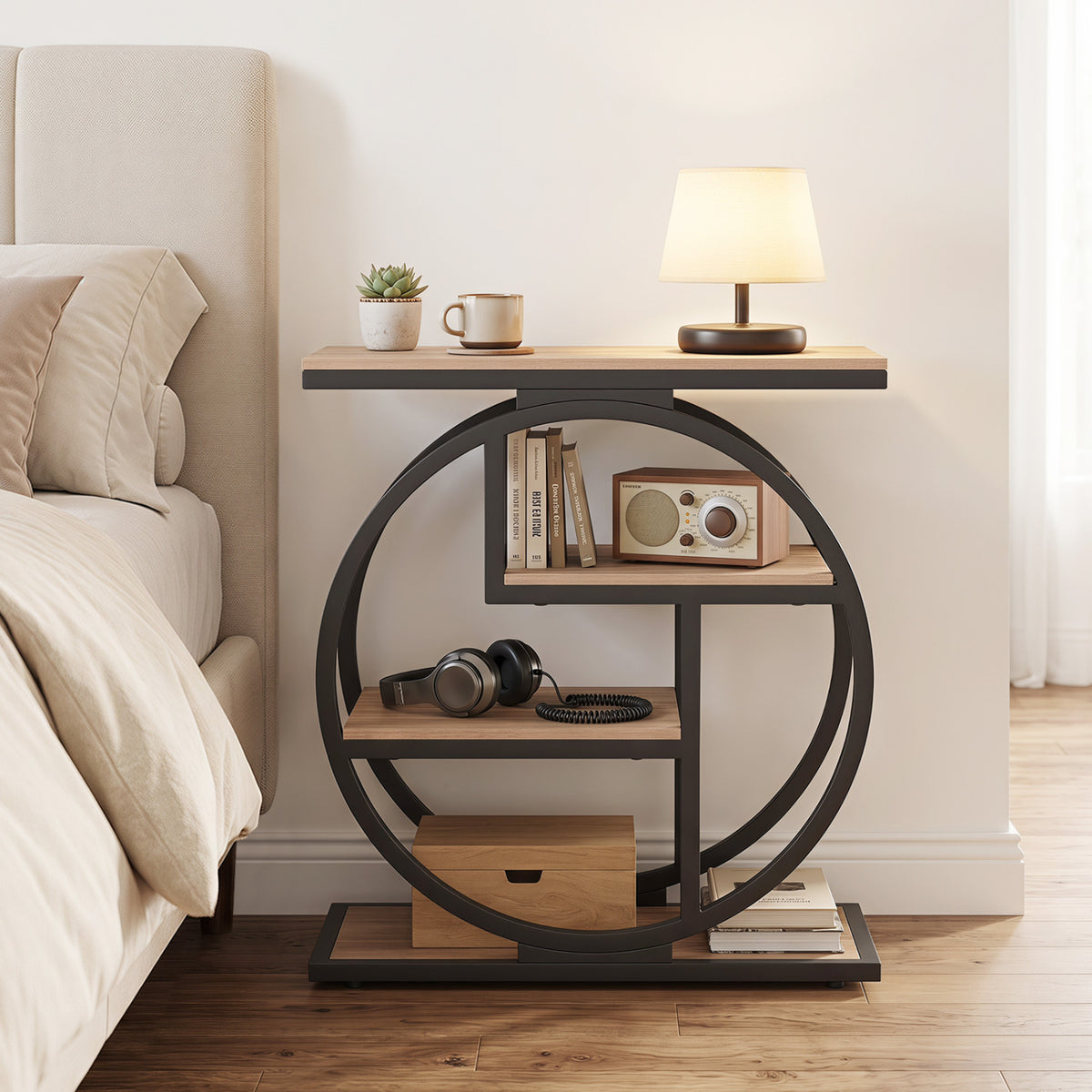 4-Tier Narrow End Table for Living Room with Storage Shelves-Gray