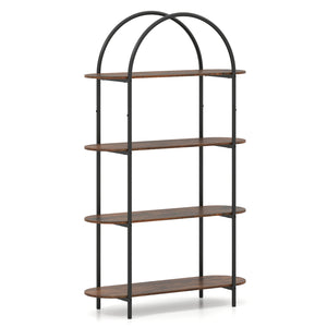 4-Tier Open Bookcase with Sturdy Metal Frame for Living Room-Rustic Brown