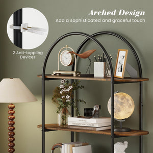 4-Tier Open Bookcase with Sturdy Metal Frame for Living Room-Rustic Brown