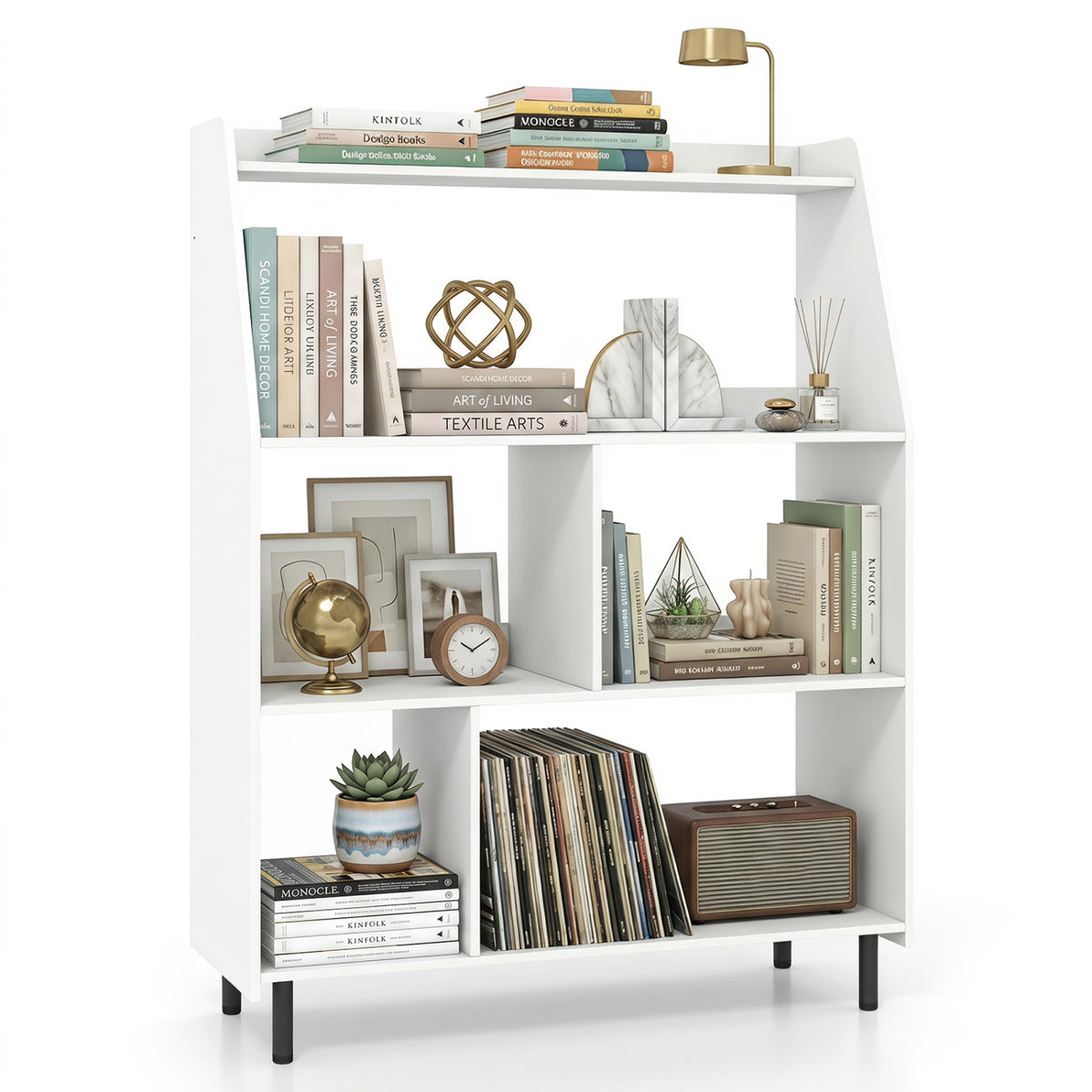 4-Tier Open Modern Bookcase with 2 Anti-Tipping Kits-White
