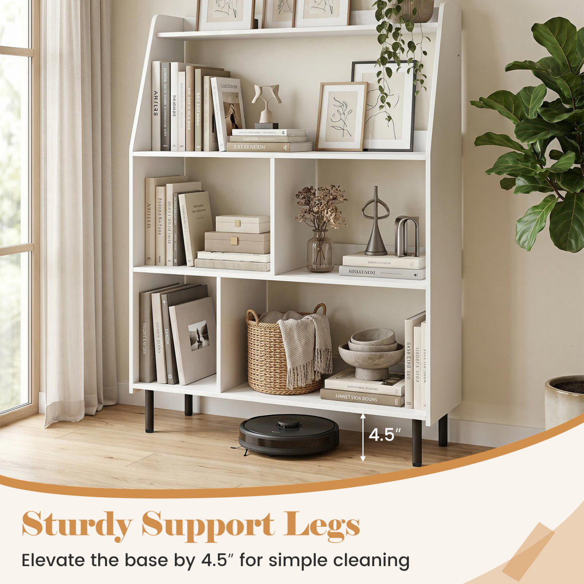 4-Tier Open Modern Bookcase with 2 Anti-Tipping Kits-White