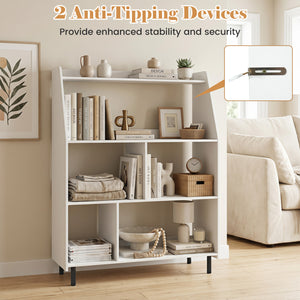 4-Tier Open Modern Bookcase with 2 Anti-Tipping Kits-White